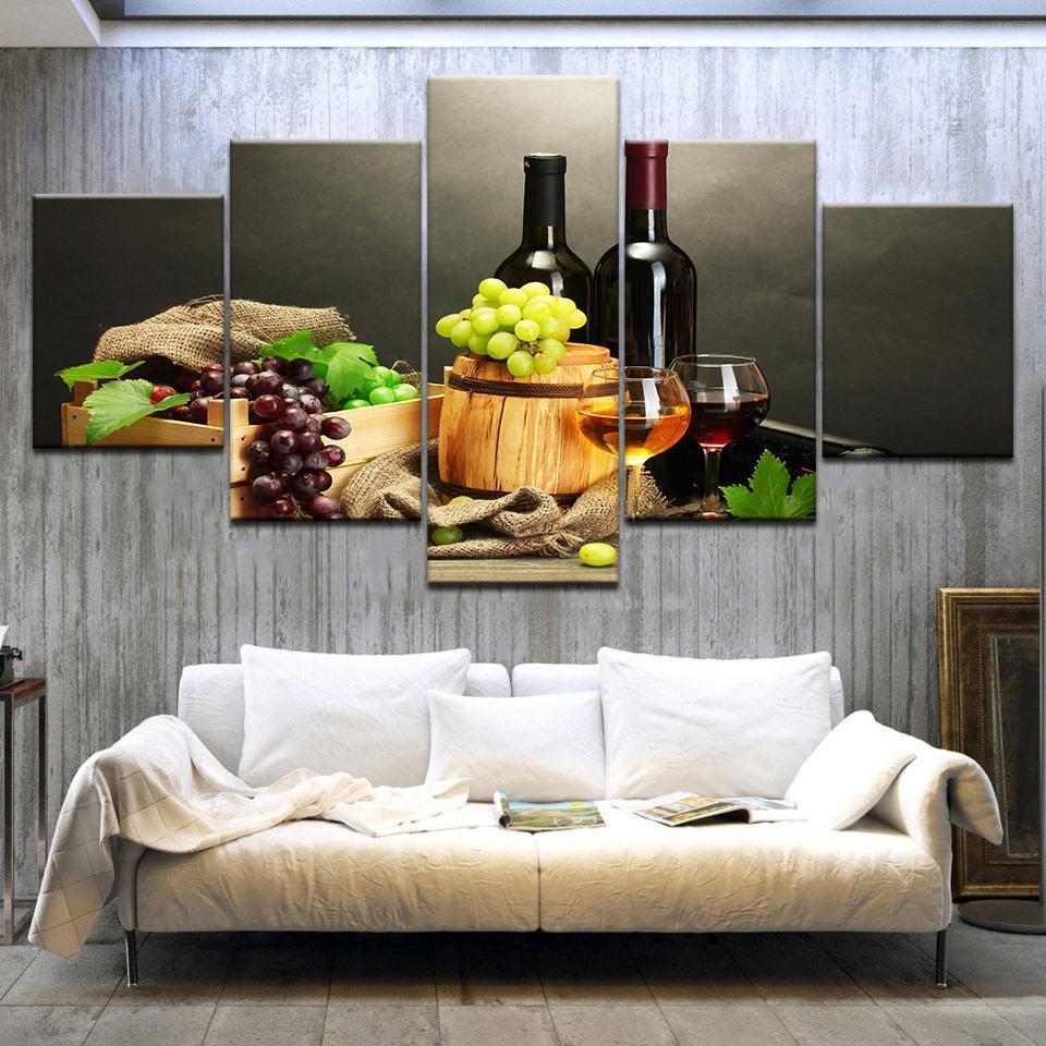 Grapes And Wine Bottles Nature Canvas Wall Art