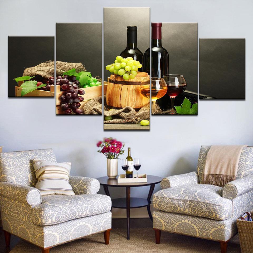Grapes And Wine Bottles Nature Canvas Wall Art