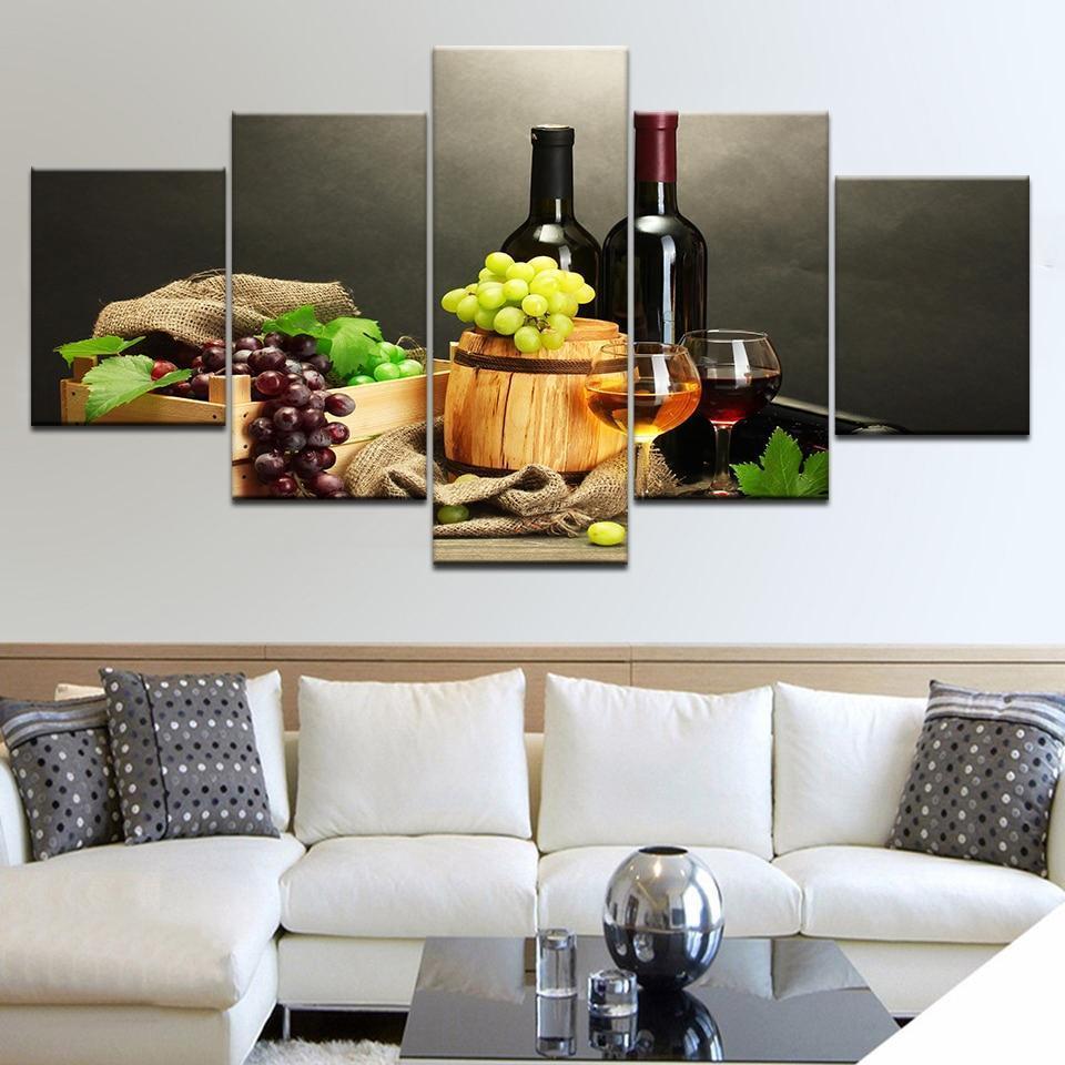 Grapes And Wine Bottles Nature Canvas Wall Art