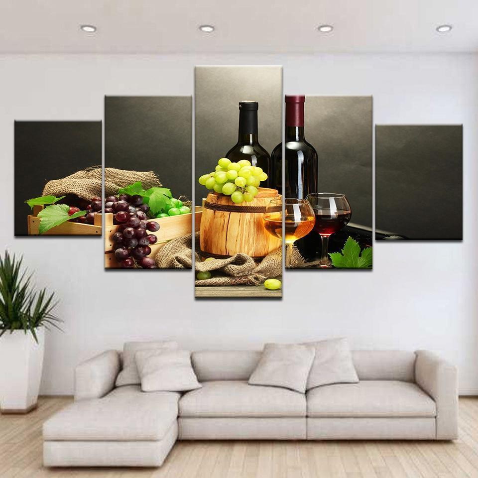 Grapes And Wine Bottles Nature Canvas Wall Art