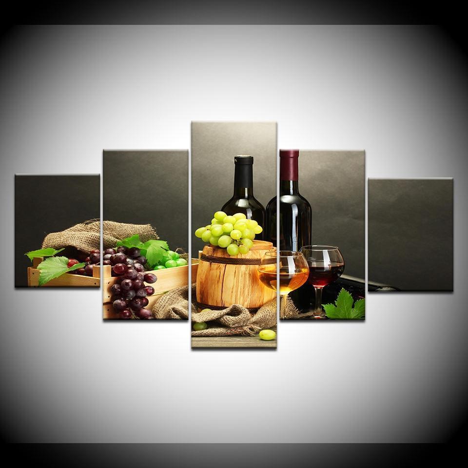 Grapes And Wine Bottles Nature Canvas Wall Art