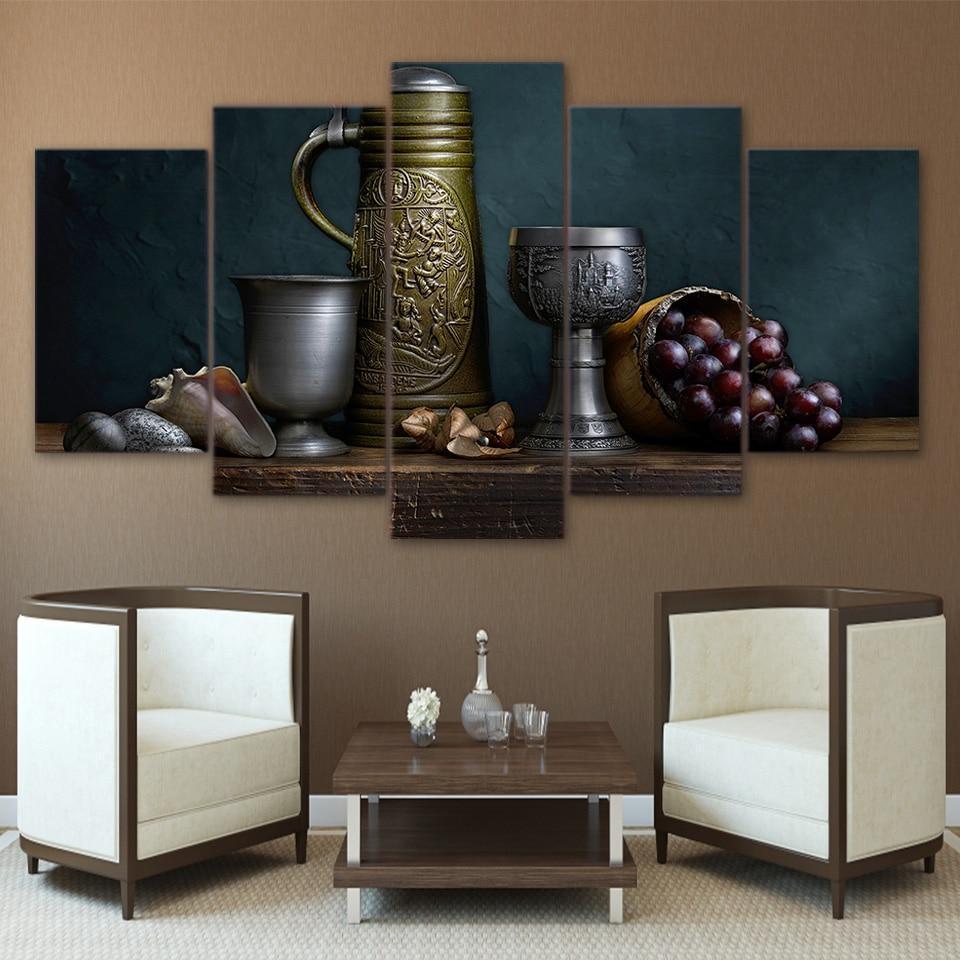 Grapes Fruit And Red Wine 1 Kitchen Canvas Wall Art