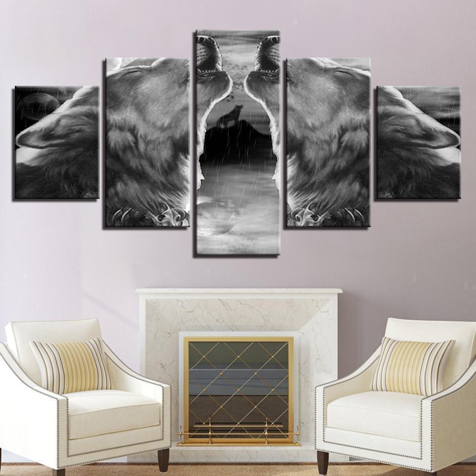 Gray Black Wolf Abstract Animal Canvas Wall Art