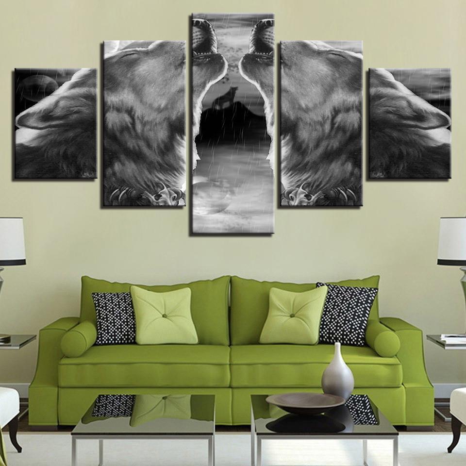 Gray Black Wolf Abstract Animal Canvas Wall Art