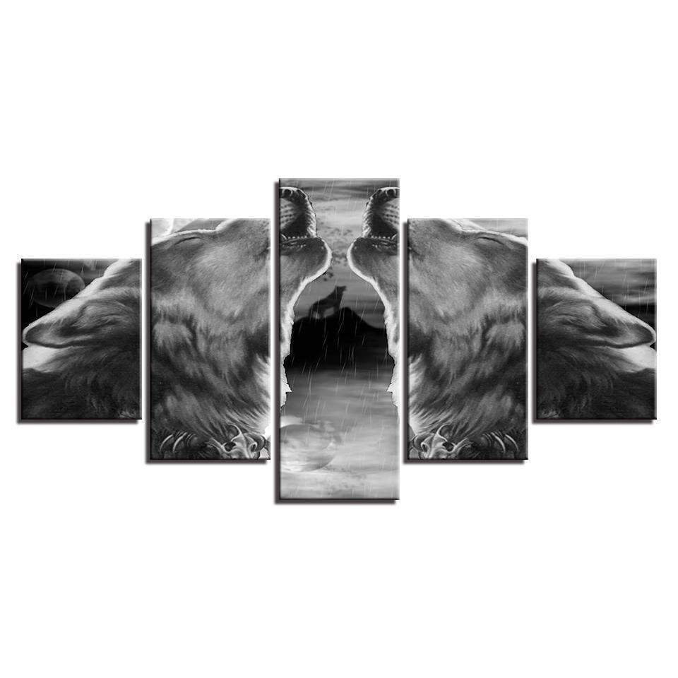 Gray Black Wolf Abstract Animal Canvas Wall Art
