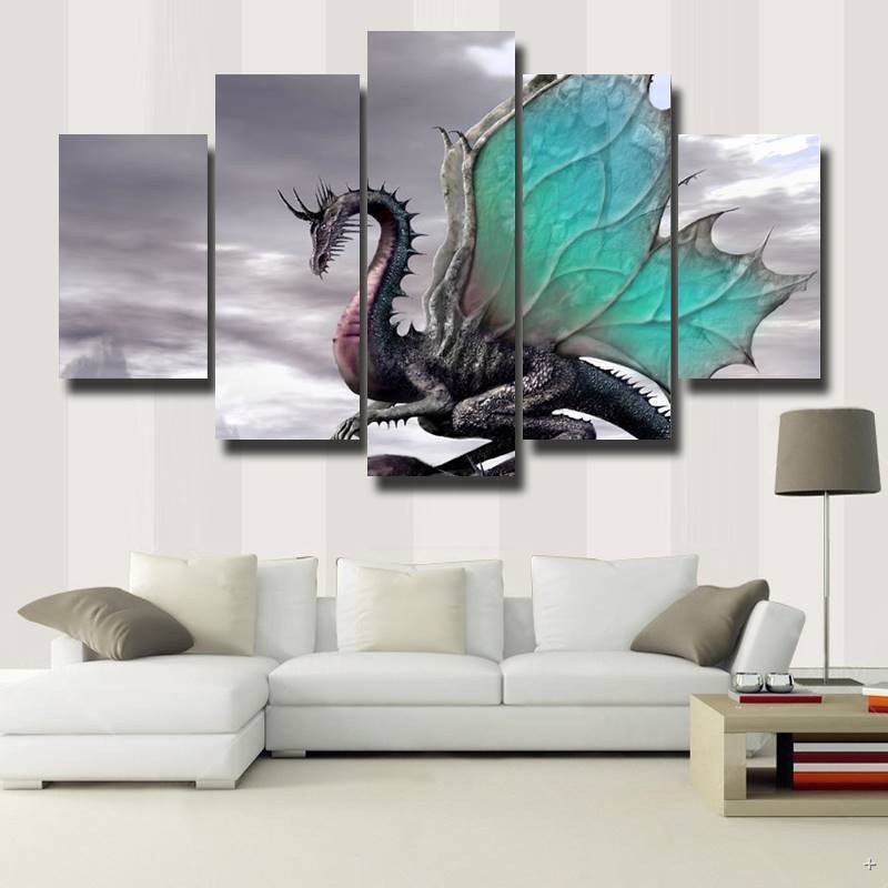 Gray Dragon Abstract Animal Canvas Wall Art