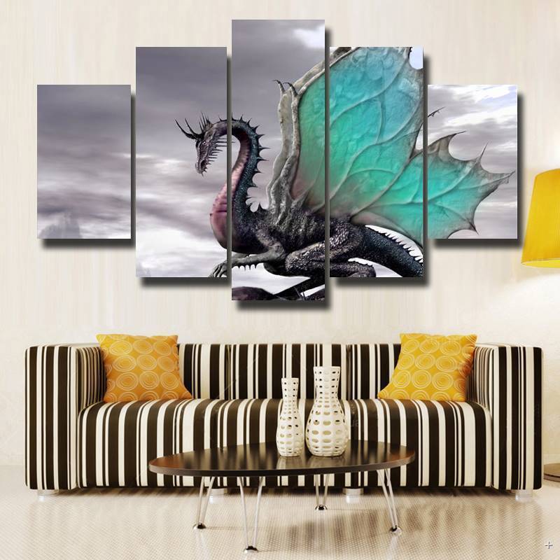 Gray Dragon Abstract Animal Canvas Wall Art