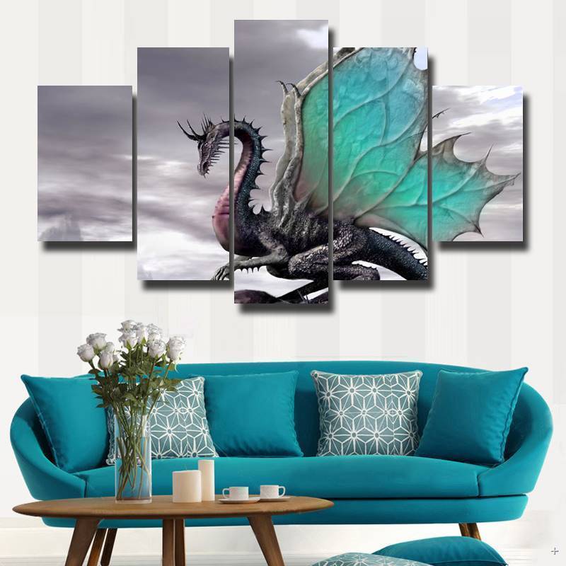 Gray Dragon Abstract Animal Canvas Wall Art