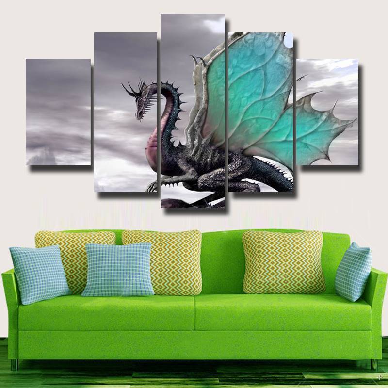 Gray Dragon Abstract Animal Canvas Wall Art