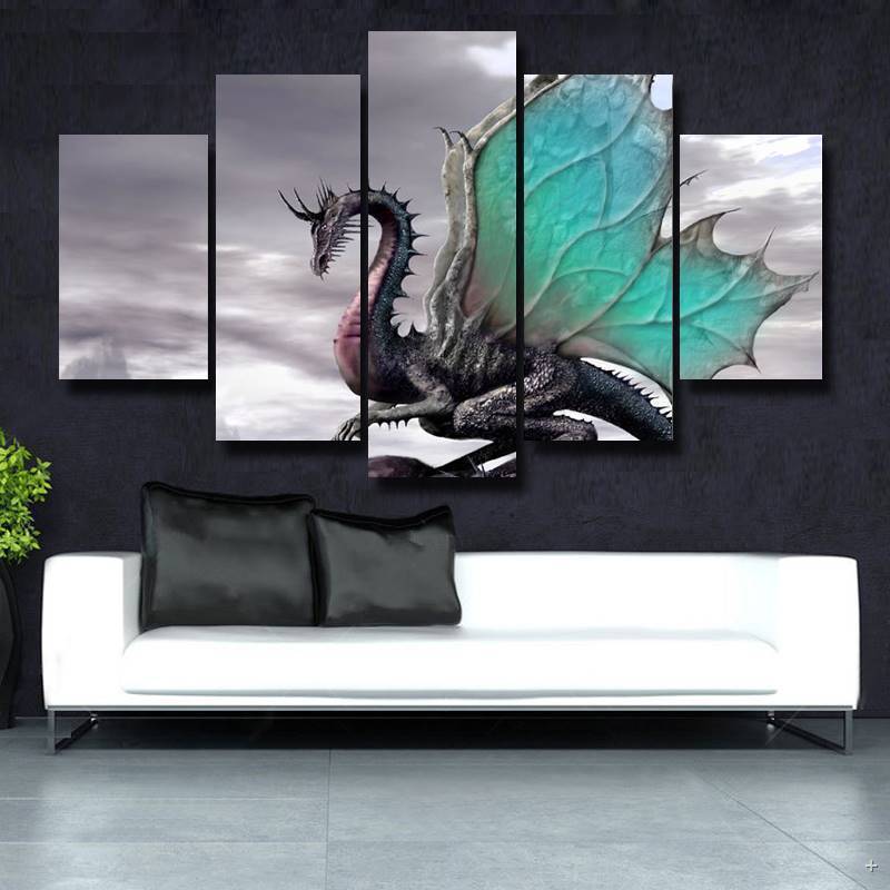 Gray Dragon Abstract Animal Canvas Wall Art