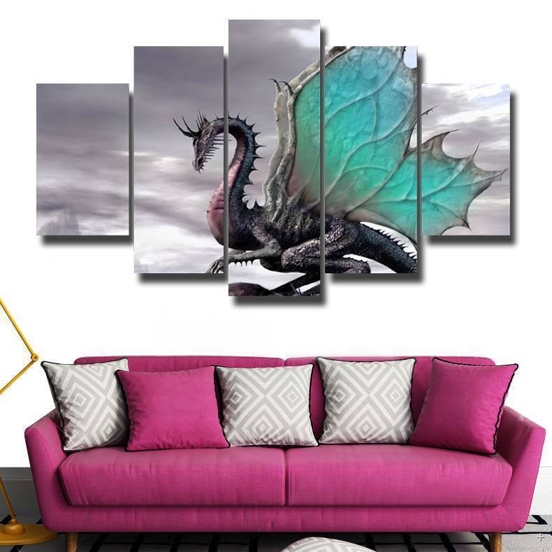Gray Dragon Abstract Animal Canvas Wall Art