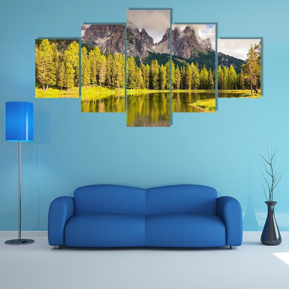 Great View Of The Foggy Lago Di Antorno Nature Canvas Wall Art