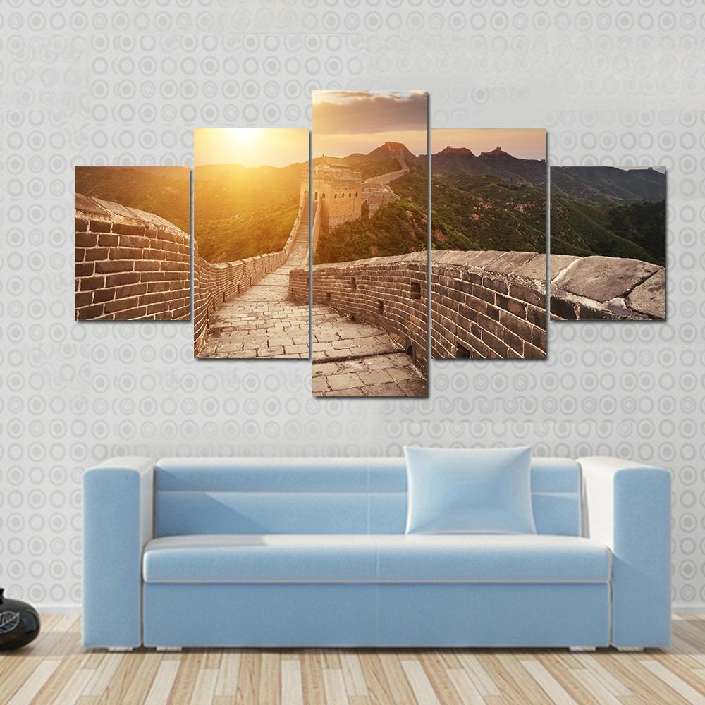Great Wall Of China At Sunset Nature Canvas Wall Art