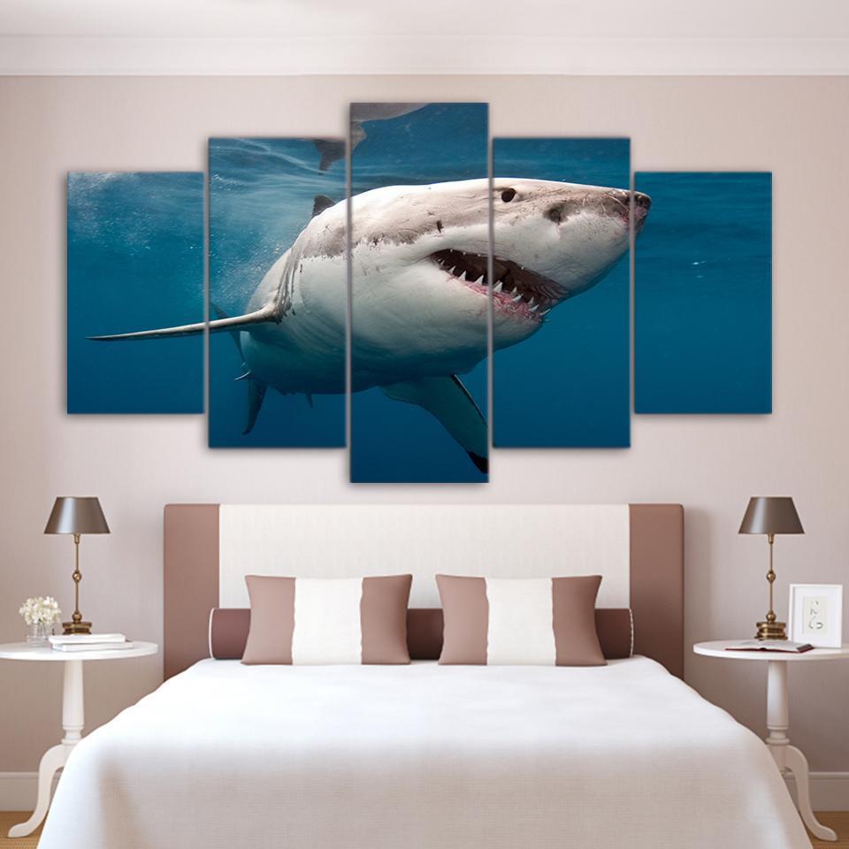 Great White Shark Ation Animal Canvas Wall Art