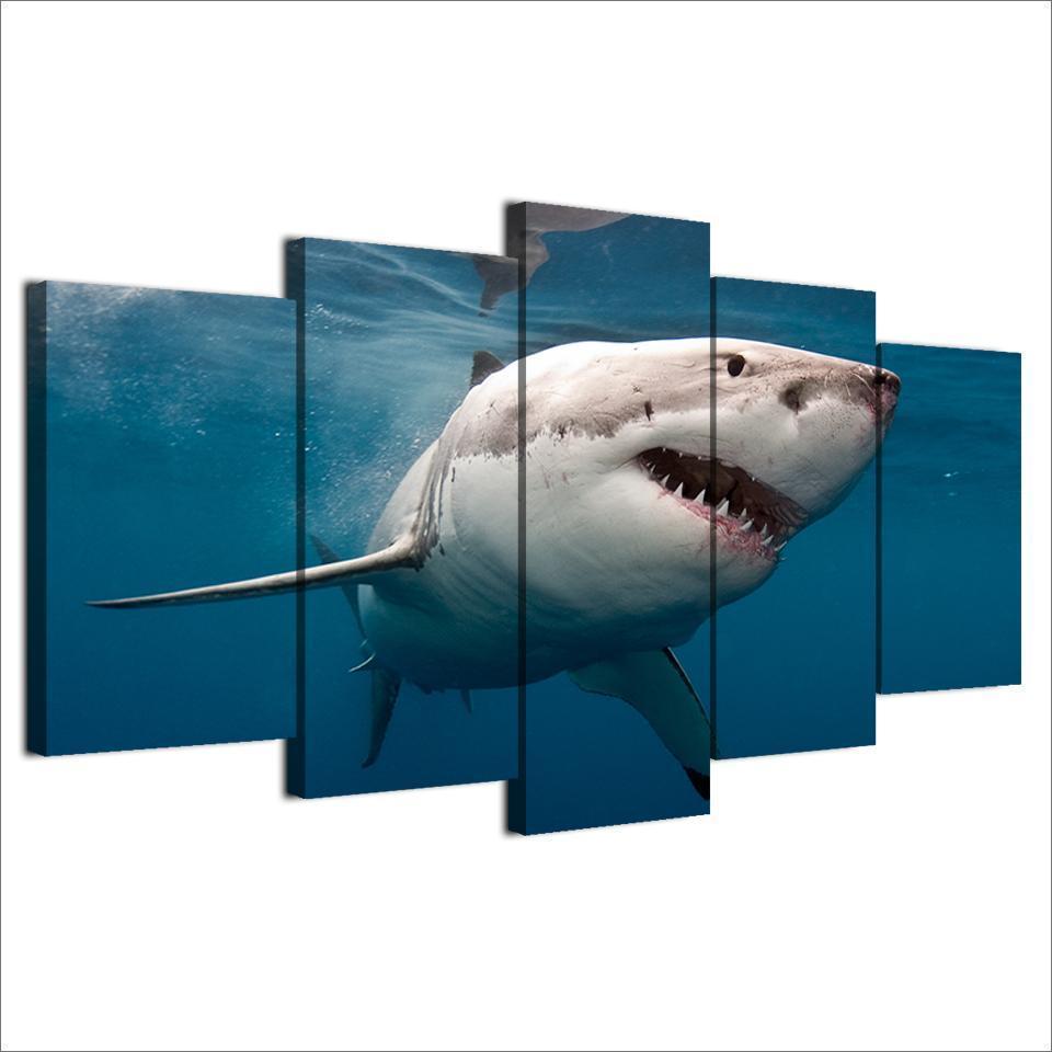 Great White Shark Ation Animal Canvas Wall Art