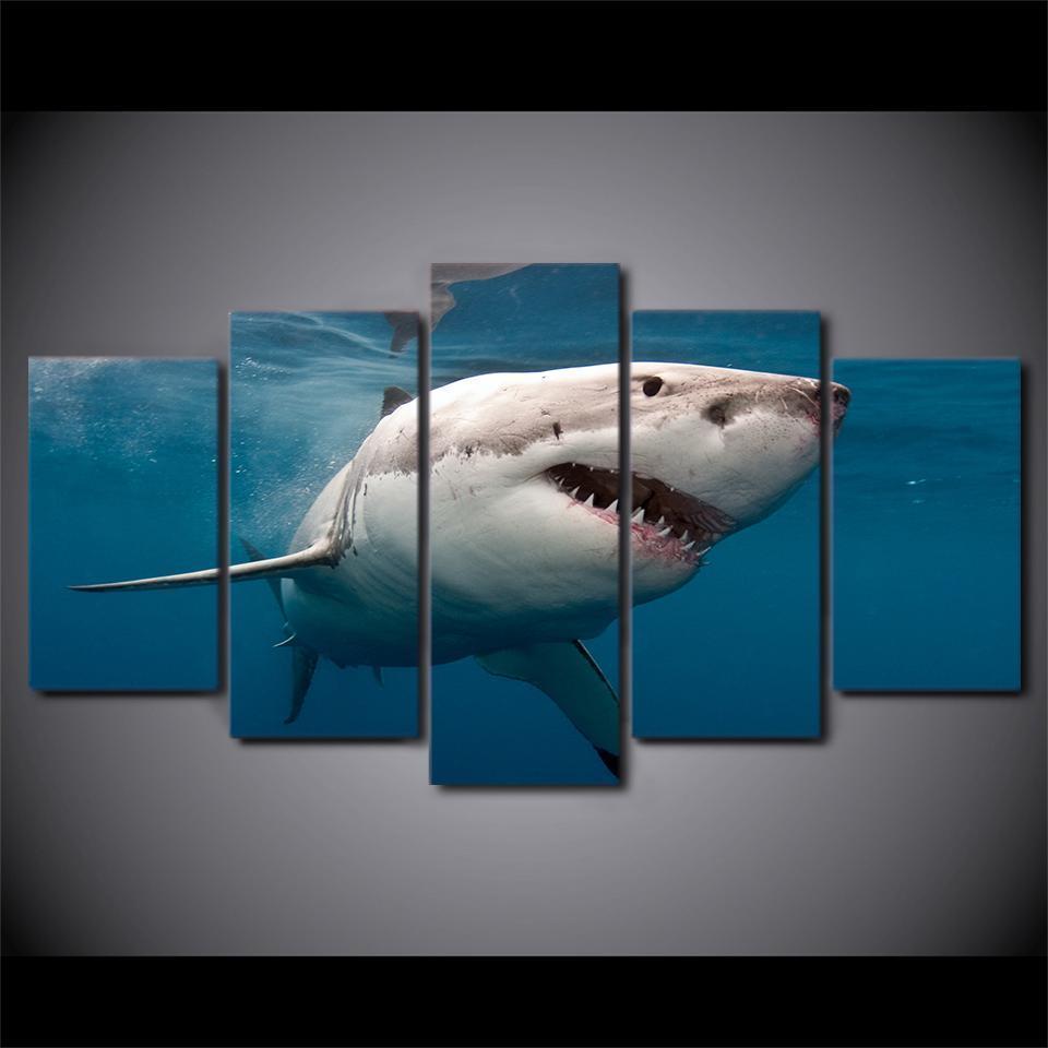 Great White Shark Ation Animal Canvas Wall Art