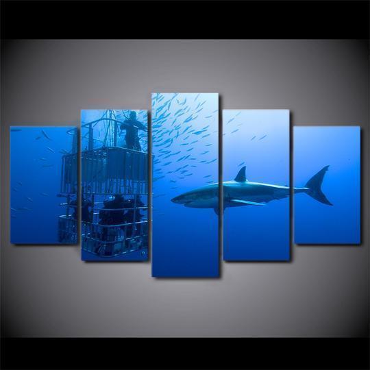 Great White Shark Cage Divers Ocean Canvas Wall Art