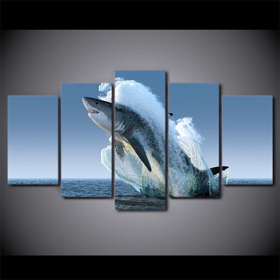 Great White Shark Jumping Animal Canvas Wall Art