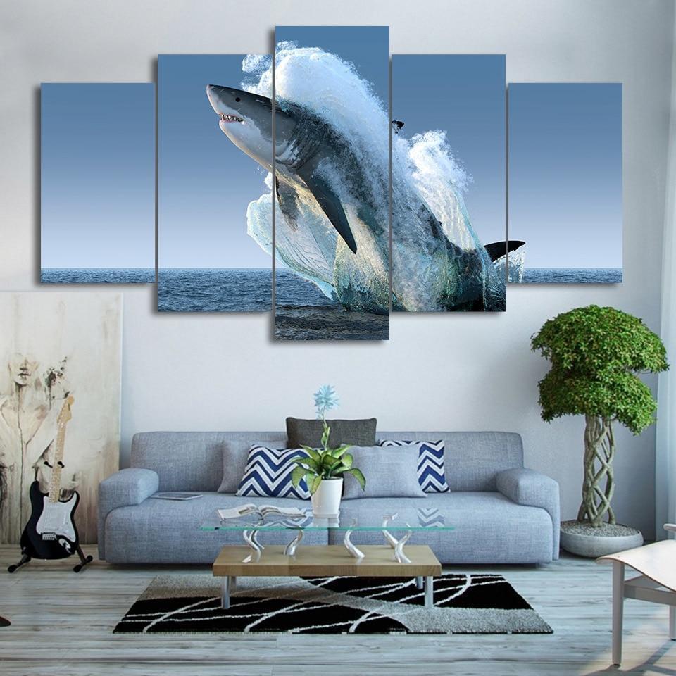 Great White Shark Jumping Animal Canvas Wall Art