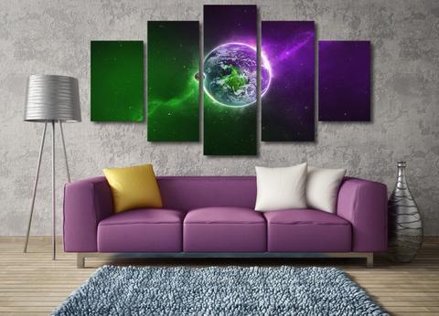Green And Purple Planet Space Canvas Wall Art