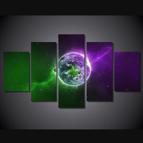 Green And Purple Planet Space Canvas Wall Art