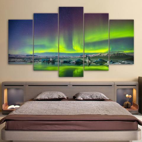 Green Aurora And Starry Sky Nature Canvas Wall Art