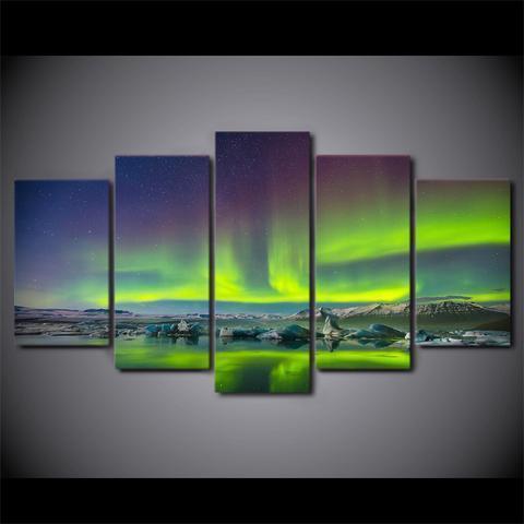 Green Aurora And Starry Sky Nature Canvas Wall Art
