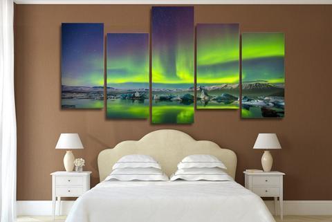 Green Aurora Night Nature Canvas Wall Art