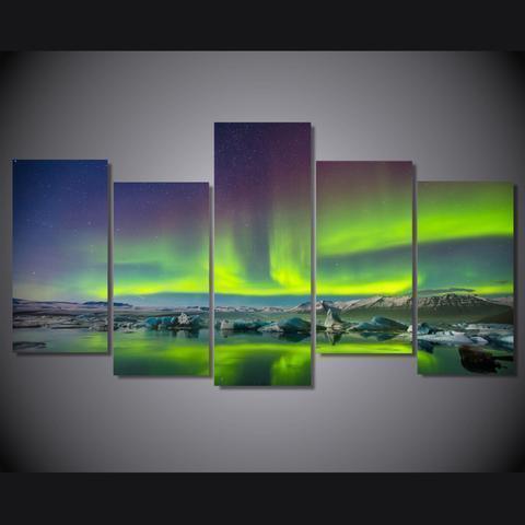 Green Aurora Night Nature Canvas Wall Art