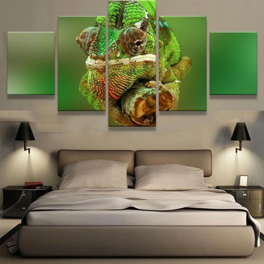Green Chameleon Lizard Animal Canvas Wall Art