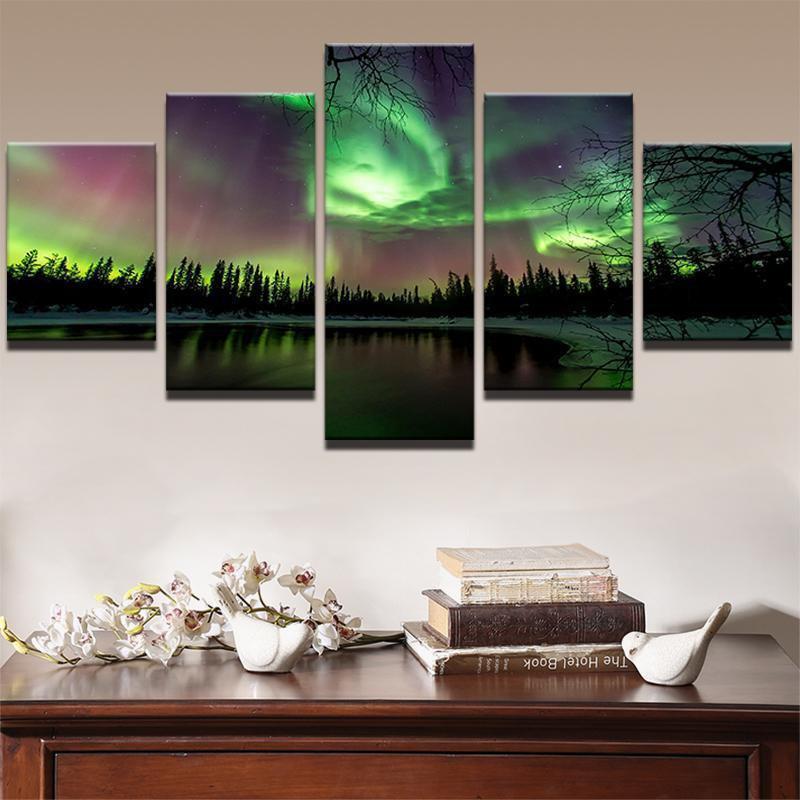 Green Forest Aurora Nature Canvas Wall Art