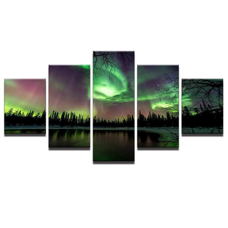 Green Forest Aurora Nature Canvas Wall Art
