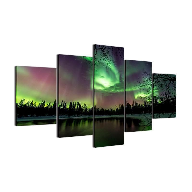 Green Forest Aurora Nature Canvas Wall Art
