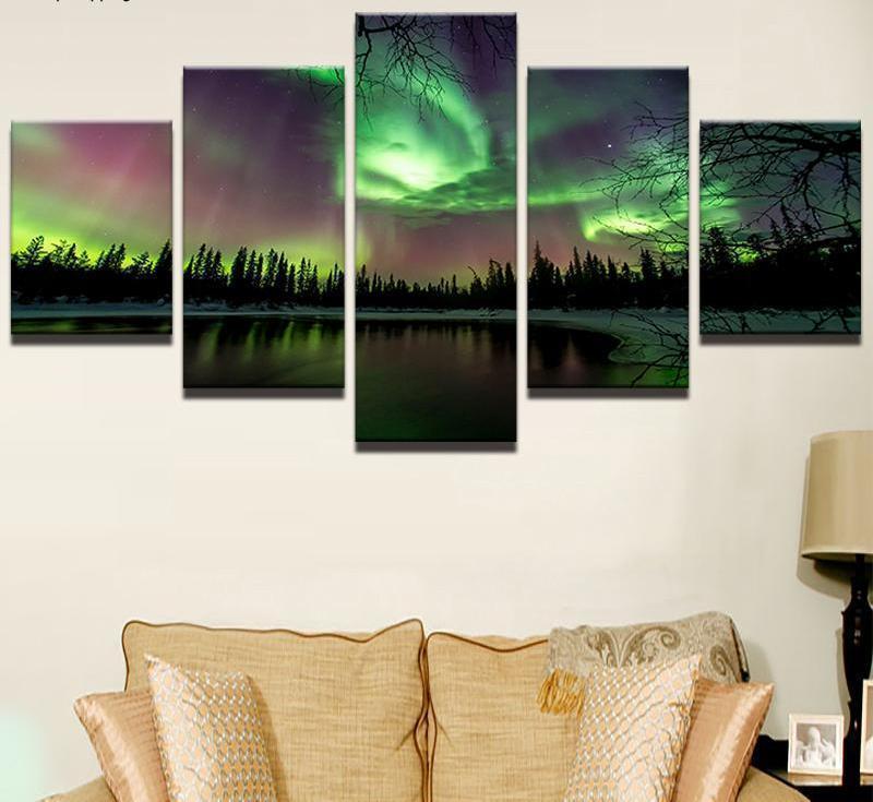 Green Forest Aurora Nature Canvas Wall Art