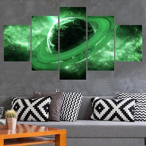Green Galaxy Space Canvas Wall Art