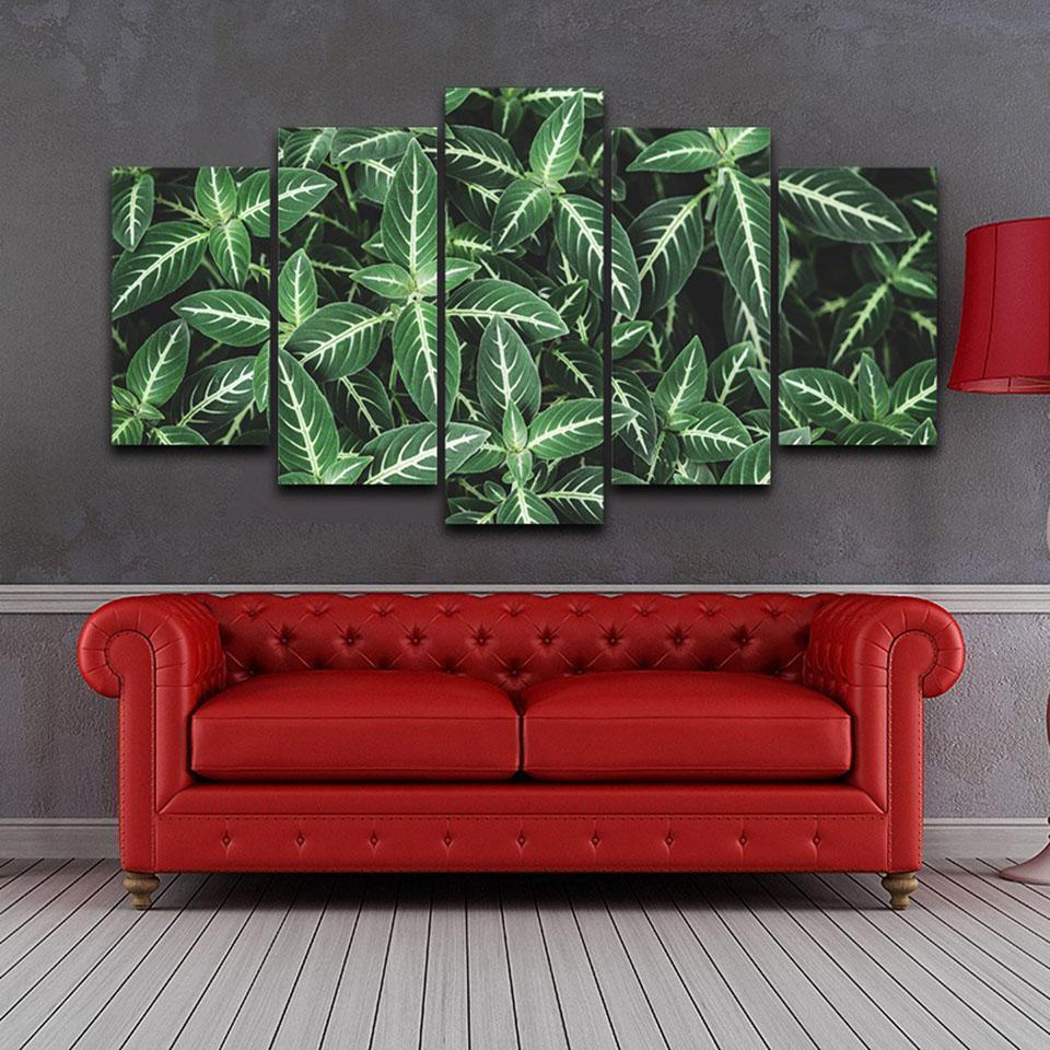 Green Leaves With White Lines Nature Canvas Wall Art