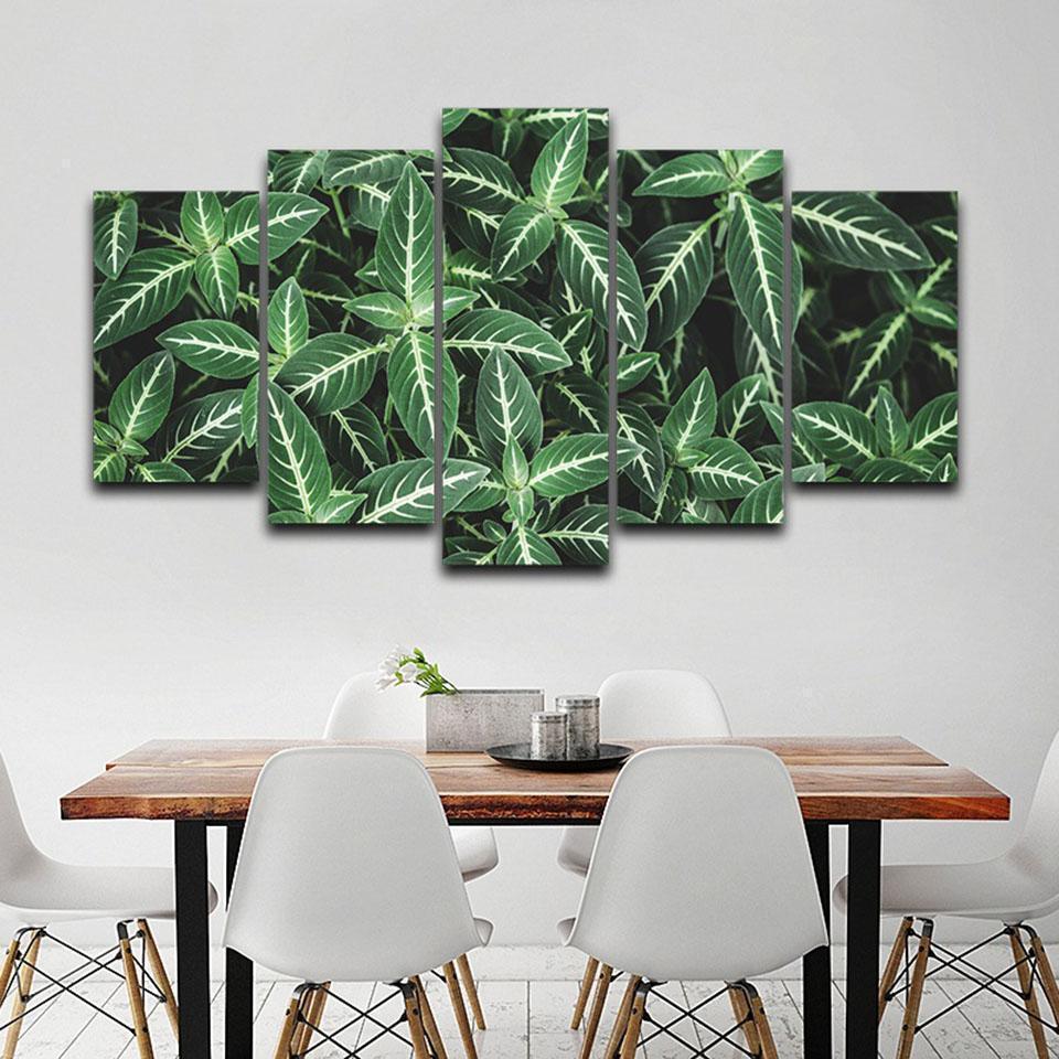 Green Leaves With White Lines Nature Canvas Wall Art