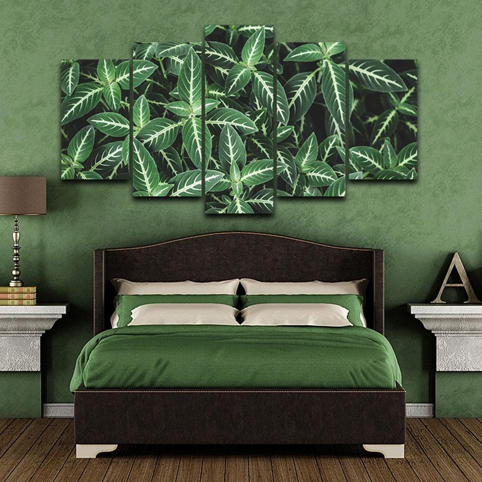 Green Leaves With White Lines Nature Canvas Wall Art
