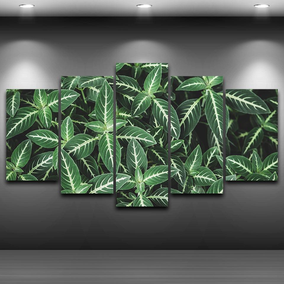 Green Leaves With White Lines Nature Canvas Wall Art