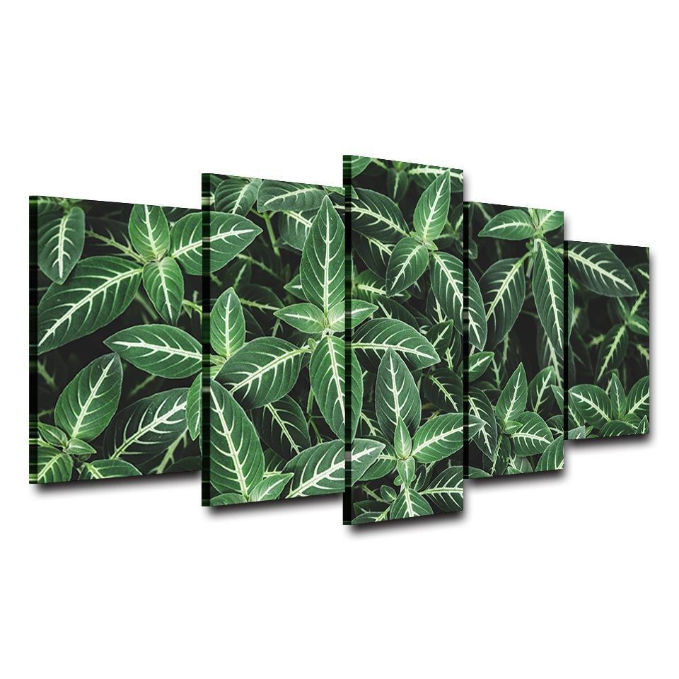 Green Leaves With White Lines Nature Canvas Wall Art