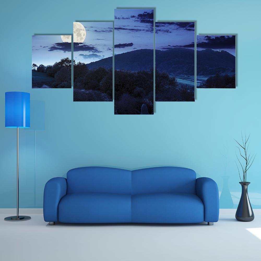 Green Meadow Near Forest Mountain Nature Canvas Wall Art