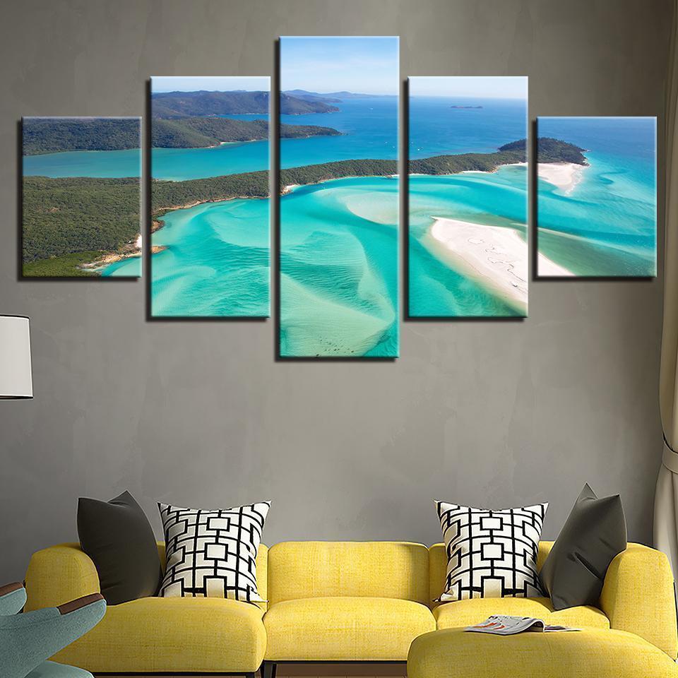 Green Sea Waves Beach Island Nature Canvas Wall Art