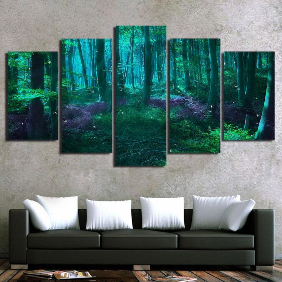 Green Tree Abstract Fairy Tale Forest Tree Nature Canvas Wall Art
