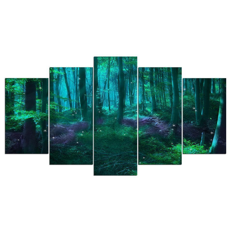 Green Tree Abstract Fairy Tale Forest Tree Nature Canvas Wall Art