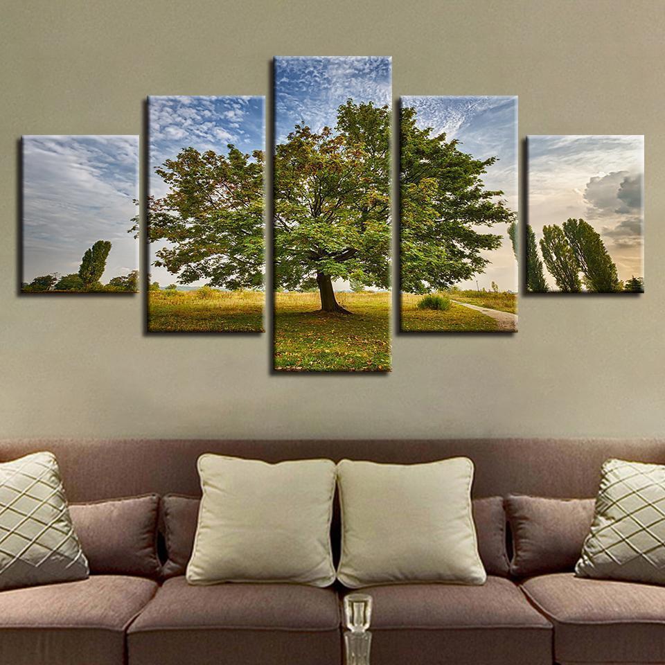 Green Trees And Blue Sky White Cloud Scenery 1 Nature Canvas Wall Art