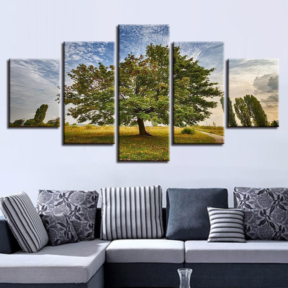 Green Trees And Blue Sky White Cloud Scenery Nature Canvas Wall Art