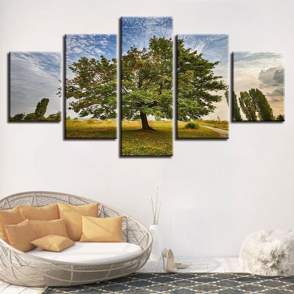 Green Trees And Blue Sky White Cloud Scenery Nature Canvas Wall Art