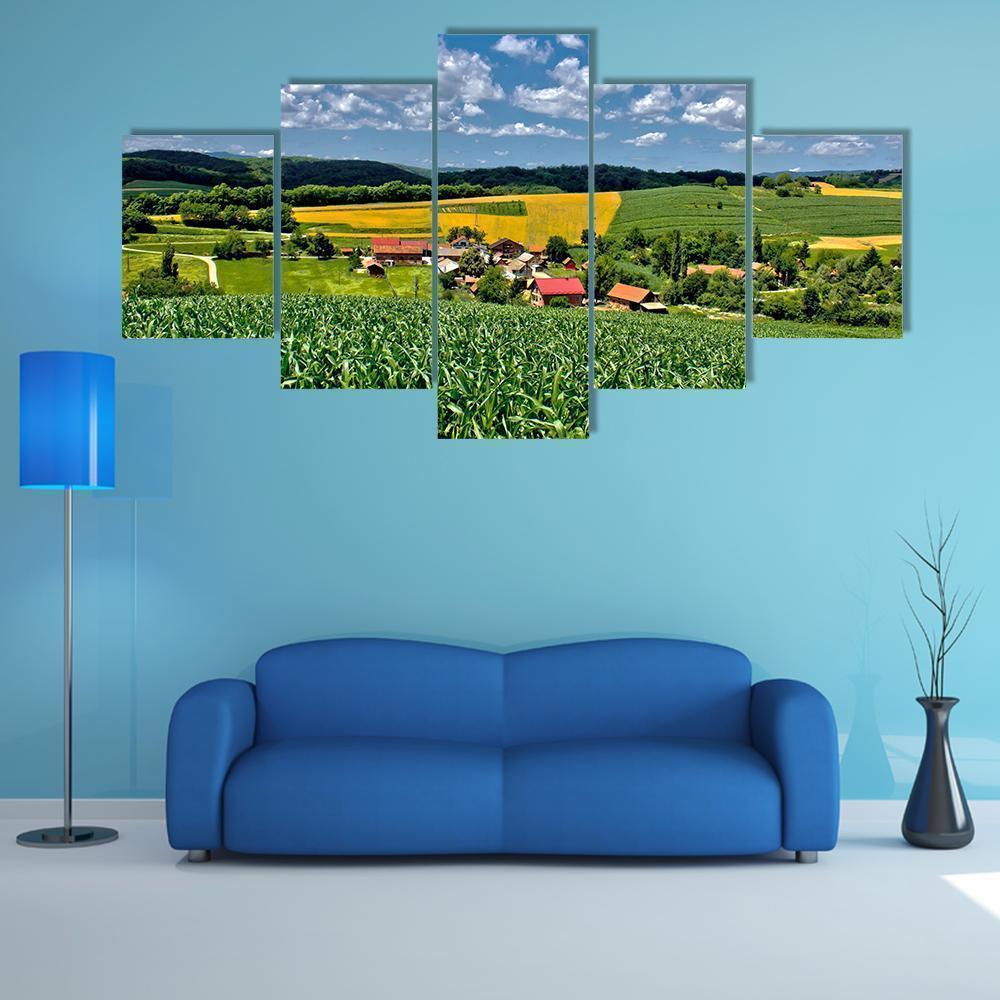 Green Village Scenery Landscape In Spring Time Nature Canvas Wall Art