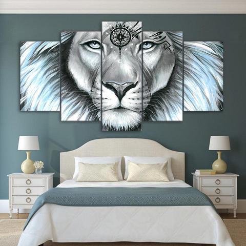 Grey Lion Abstract Animal Canvas Wall Art