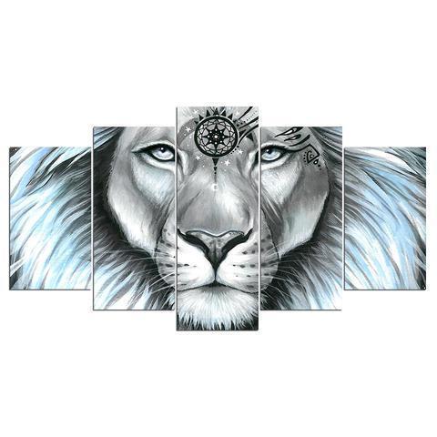Grey Lion Abstract Animal Canvas Wall Art